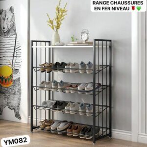 Etagère de Rangement de chaussures 5 niveaux en métal noir, Design moderne et épuré, Idéale pour organiser et ranger vos chaussures