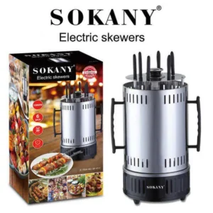 Brochette électrique Sokany, Dégustez de délicieuses grillades toute l'année, sans fumée ni flamme, 6 brochettes en acier inoxydable pour une cuisson uniforme