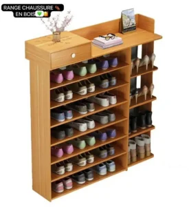 Range-chaussures en bois, Optimisez l'espace dans votre entrée grâce à ce range-chaussures compact et design
