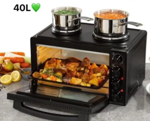 Four électrique, Ce four électrique 40L compact combine four et plaques chauffantes pour préparer tous vos plats préférés. Idéal pour les petits espaces et les grandes occasions