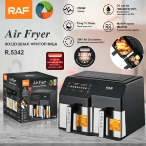 Friteuse à air chaud RAF, Double la saveur, divise le gras !  La friteuse à air chaud RAF à double panier vous permet de cuisiner deux plats à la fois