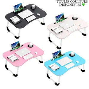 Table pliante multifonction, Cette table pliante est conçue pour offrir une surface de travail stable et plane, même sur un lit ou un canapé