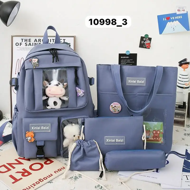 IMG-20240906-WA0001 Ensemble de 5 pièces ultra-tendance : sac à dos, tote bag, trousse et pochettes assorties, Parfait pour organiser tes affaires avec style – Image 1