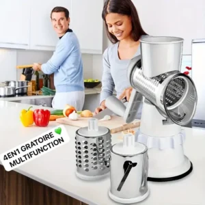 Râpe multifonction 4-en-1, Râpez, émincez, hachez en un clin d'œil avec notre râpe 4-en-1, Parfaite pour préparer vos salades, vos gratins et vos plats préférés