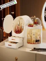 Rangement avec miroir LED et niveaux, Boîte de rangement maquillage avec miroir LED, Organisez votre beauté en toute simplicité – Image 3
