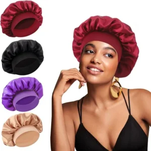 Bonnets en soie pour dormir, bonnets de nuit à large bande élastique, bonnets doux et respirants pour cheveux bouclés