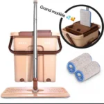 Seau double compartiment pour un essorage facile et rapide, Idéal pour tous les types de sols, Nettoyez vos sols en un clin d'œil avec notre serpillière à plat microfibre