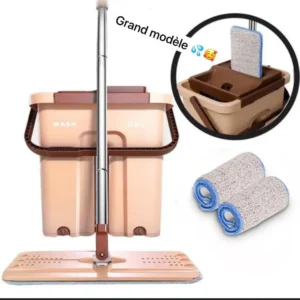 Seau double compartiment pour un essorage facile et rapide, Idéal pour tous les types de sols, Nettoyez vos sols en un clin d'œil avec notre serpillière à plat microfibre