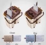 Seau double compartiment pour un essorage facile et rapide, Idéal pour tous les types de sols, Nettoyez vos sols en un clin d'œil avec notre serpillière à plat microfibre – Image 2