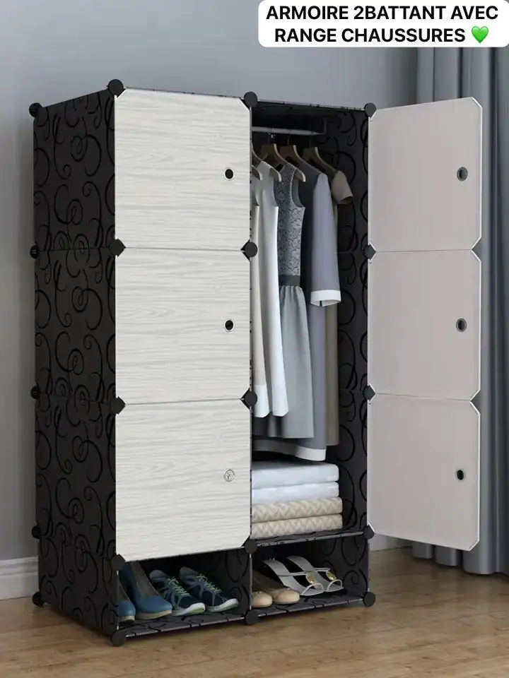 IMG-20240503-WA0196 Armoire 2 battants avec range-chaussures, Organisez votre espace avec style grâce à notre armoire 2 battants, Pratique et design, elle allie rangement optimisé et esthétisme – Image 1