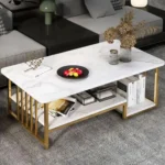 Table basse en marbre blanc et acier doré apporte une touche de luxe à votre salon, Un véritable joyau pour votre intérieur