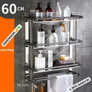 Etagère murale en inox, Robuste et élégante, elle offre un espace de rangement supplémentaire pour tous vos produits de beauté