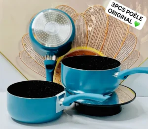 Ensemble de 3 poêles antiadhésives, Cuisine saine et facile au quotidien, Revêtement durable, nettoyage rapide, Ustensiles de cuisine