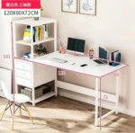 Bureau d'ordinateur double étage en bois bleu et blanc, Design moderne et épuré, Idéal pour travailler ou étudier, Rangement optimisé avec étagères – Image 2