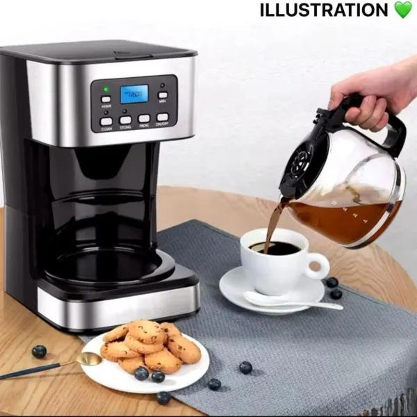 Cafetière programmable 12 tasses, Réveillez-vous avec l'arôme du café frais, Facile à utiliser, elle vous permet de programmer votre café à l'avance et de profiter d'un délicieux café chaque matin – Image 2