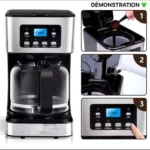 Cafetière programmable 12 tasses, Réveillez-vous avec l'arôme du café frais, Facile à utiliser, elle vous permet de programmer votre café à l'avance et de profiter d'un délicieux café chaque matin – Image 4
