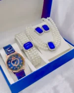 Coffret bijou femme, Montre et bijoux assortis, Perles et strass, Cadeau idéal, Élégance intemporelle, Ensemble bijou luxe, Montre bracelet, Collier perles, Boucles d'oreilles – Image 2