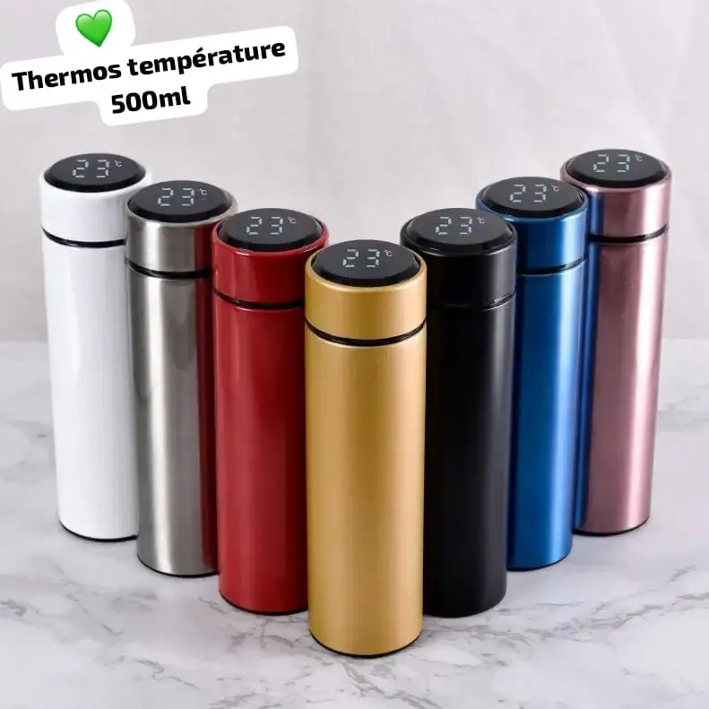 IMG-20250213-WA0002 Thermos intelligent avec affichage de la température, Bouteille isotherme en acier inoxydable - 500 ml, Maintien au chaud, froid longue durée, Idéale pour les boissons, le café, le thé et les déplacements – Image 1