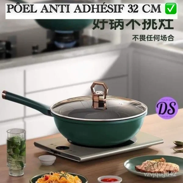 PÔELE ANTI ADHÉSIF 32 CM LUXE, Poêle à frire avec revêtement antiadhésif de haute qualité - Diamètre 32 cm - Idéale pour une cuisson saine et facile - Tous feux dont induction – Image 4