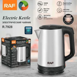 RAF R.7928 Bouilloire électrique - 2.3L, 1800W, Acier inoxydable, Arrêt automatique, Base pivotante à 360°, Voyant lumineux LED, Intérieur sans BPA, Ébullition rapide