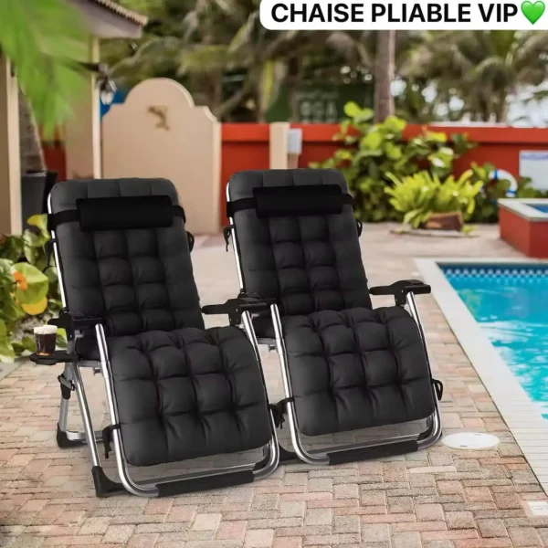 Soliles Oversized XXL 30" Zero Gravity Chair - Chaise longue inclinable et réglable avec coussin et porte-gobelet - Supporte jusqu'à 500 lbs - Idéale pour le jardin, la terrasse, la plage et le camping – Image 5