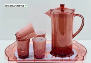 6PCS CARAFE ACRYLIQUE - Ensemble de 6 pièces avec carafe et verres en acrylique - Design moderne et transparent - Idéal pour l'eau, les jus de fruits et les boissons rafraîchissantes
