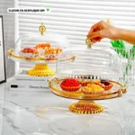 Cloche en acrylique avec plateau tournant et base dorée - Présentoir élégant pour gâteaux, pâtisseries, fromages ou autres gourmandises, Idéal pour les fêtes, les événements et la décoration intérieure – Image 2