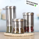 3PCS SUCRIERE EN VERRE - Ensemble de 3 pots en verre avec couvercles et étiquettes - Rangement élégant pour le sucre, le café, le thé et autres ingrédients – Image 2