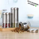 3PCS SUCRIERE EN VERRE - Ensemble de 3 pots en verre avec couvercles et étiquettes - Rangement élégant pour le sucre, le café, le thé et autres ingrédients – Image 4