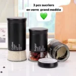 3PCS SUCRIERE EN VERRE - Ensemble de 3 pots en verre avec couvercles et étiquettes - Rangement élégant pour le sucre, le café, le thé et autres ingrédients – Image 5
