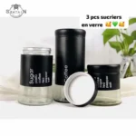 3PCS SUCRIERE EN VERRE - Ensemble de 3 pots en verre avec couvercles et étiquettes - Rangement élégant pour le sucre, le café, le thé et autres ingrédients – Image 3