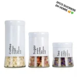 3PCS SUCRIERE EN VERRE - Ensemble de 3 pots en verre avec couvercles et étiquettes - Rangement élégant pour le sucre, le café, le thé et autres ingrédients – Image 8