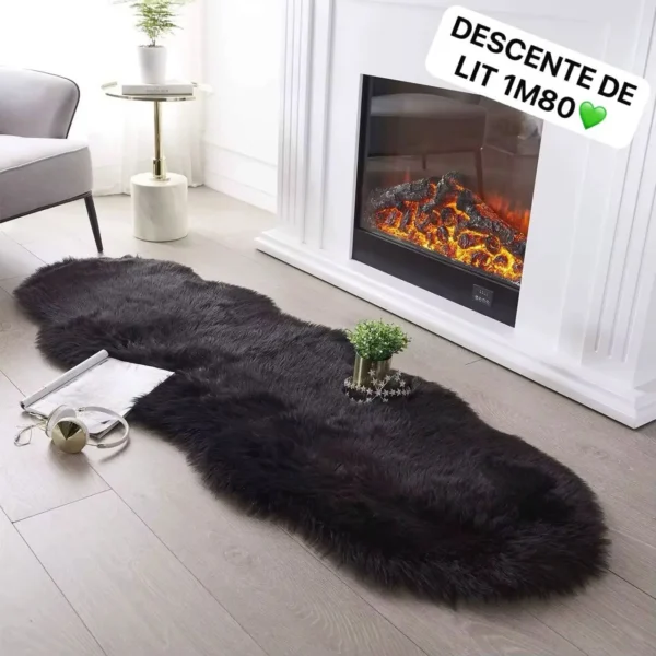 Descente de Lit Longue en Fausse Fourrure Douce - 1m80 - Confort et Chaleur pour Chambre à Coucher - Noir Intense – Image 2