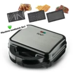 Appareil à sandwichs 3 en 1 RAF R.210B - Gaufrier, Croque-monsieur et Grill - Plaques antiadhésives interchangeables - 1200W - Chauffage uniforme - Design compact – Image 3