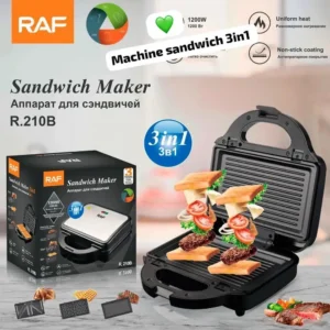 Appareil à sandwichs 3 en 1 RAF R.210B - Gaufrier, Croque-monsieur et Grill - Plaques antiadhésives interchangeables - 1200W - Chauffage uniforme - Design compact