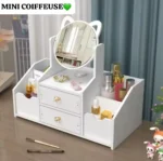 Mini Coiffeuse de Bureau avec Miroir et Tiroirs - Organisateur de Maquillage et Bijoux - Design Chat Adorable - Blanc – Image 4