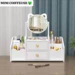 Mini Coiffeuse de Bureau avec Miroir et Tiroirs - Organisateur de Maquillage et Bijoux - Design Chat Adorable - Blanc – Image 3