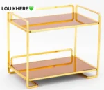 Étagère à Parfums Design Dorée à 2 Niveaux - Plateau en Verre Teinté - Rangement Élégant pour Maquillage et Cosmétiques – Image 3
