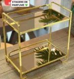 Étagère à Parfums Design Dorée à 2 Niveaux - Plateau en Verre Teinté - Rangement Élégant pour Maquillage et Cosmétiques – Image 4