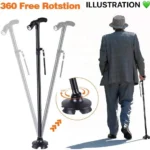 Canne de Marche Rotative 360° - Stable et Sécurisée - Hauteur Réglable - Aide à la Mobilité pour Personnes Âgées et Handicapées