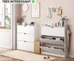 Meuble à Chaussures Design en Bois - 3 ou 4 Niveaux - Gain de Place, Rangement Optimal - Finition Teck, Poignées Massives - Largeur 50-100 cm – Image 6