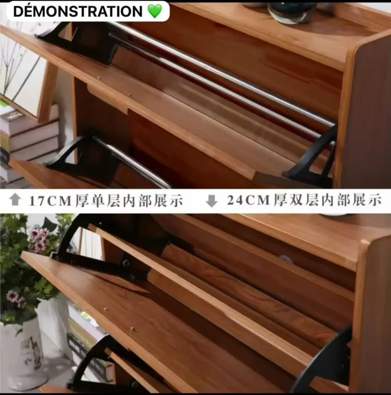 Meuble à Chaussures Design en Bois - 3 ou 4 Niveaux - Gain de Place, Rangement Optimal - Finition Teck, Poignées Massives - Largeur 50-100 cm – Image 4