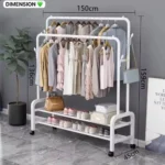 Portant à Vêtements Double Penderie Réglable avec Étagères à Chaussures - Rangement Optimal, Gain de Place