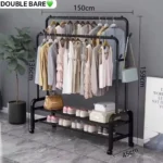 Portant à Vêtements Double Penderie Réglable avec Étagères à Chaussures - Rangement Optimal, Gain de Place – Image 7