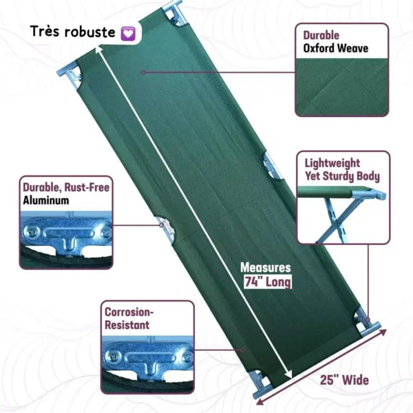 Lit de Camp Individuel Pliable et Léger - Confort Portable pour Camping, Randonnée, Invités – Image 2