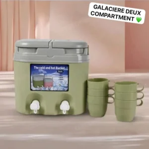 Glacière Thermique Double Compartiment 10L - Maintien au Chaud et au Froid - Idéale pour Pique-niques et Voyages + 6 tasses offertes