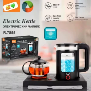 Bouilloire Électrique RAF R.7855 en Verre Borosilicate - 1500W, Intérieur Sans BPA, Lampe LED et Théière Incluse