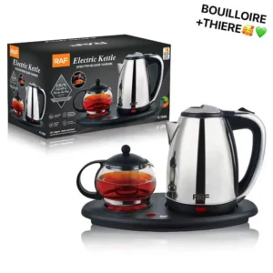 Bouilloire Électrique RAF R.7899 avec Théière Intégrée - 2.2L / 1L - Base Rotative 360° - Acier Inoxydable