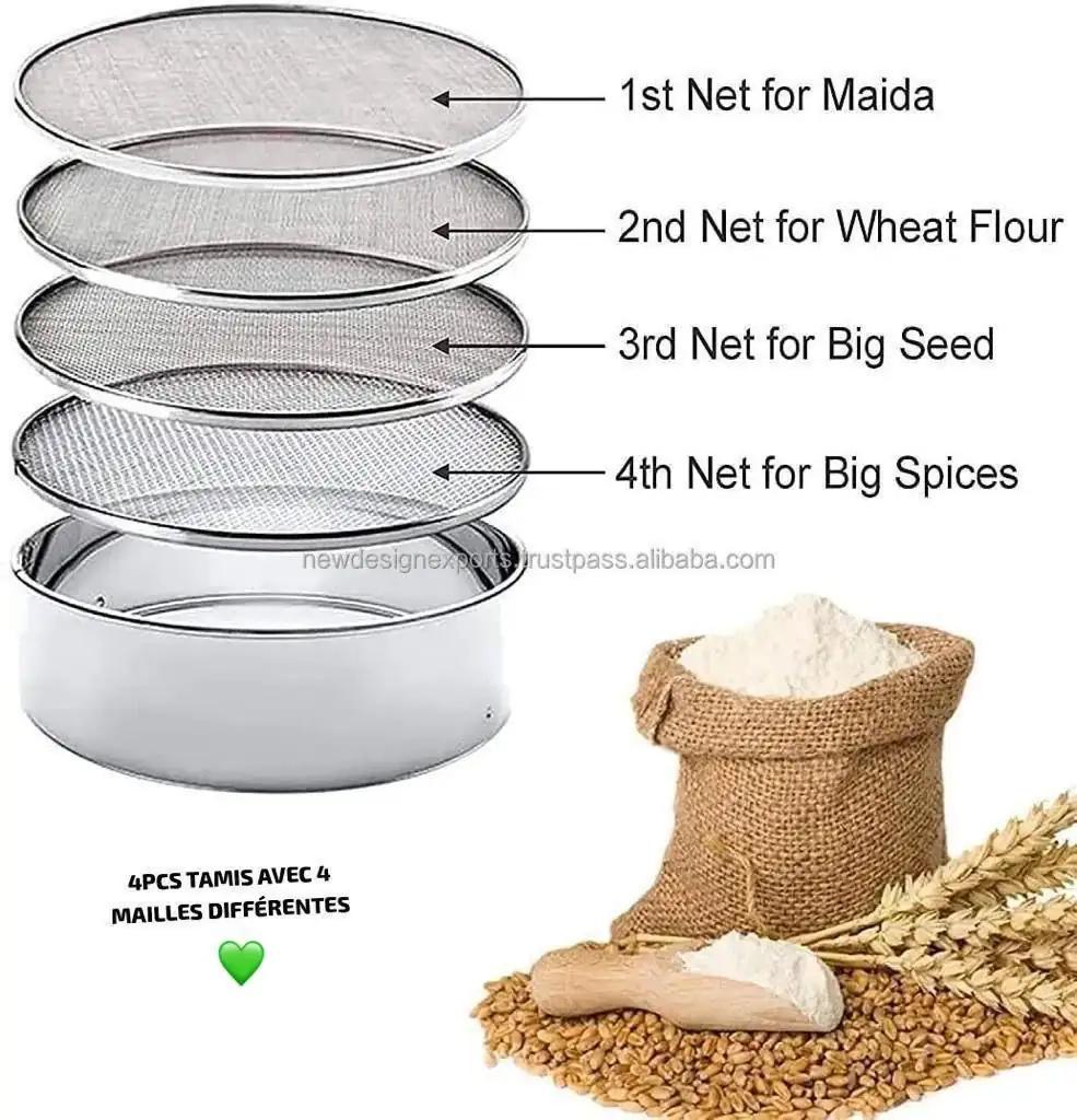 WhatsApp Image 2025-03-11 à 08.44.52_5c29e2d7 Ensemble de Tamis de Cuisine 4-en-1 en Acier Inoxydable – Sieve Interchangeable pour Farine, Grains et Épices – Image 1