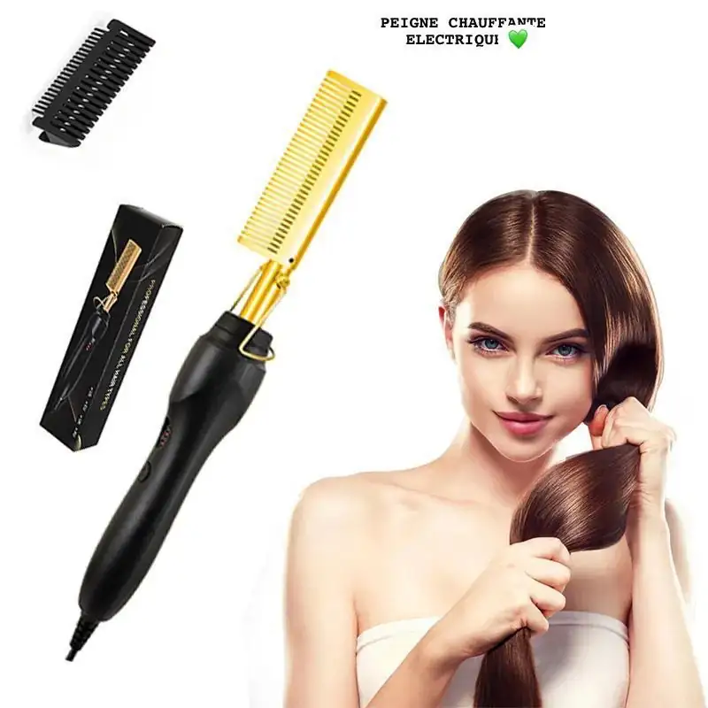 WhatsApp Image 2025-05-18 à 15.49.51_5df2871c Peigne Chauffant Électrique Doré Professionnel – Lisseur et Coiffant pour Tous Types de Cheveux – Image 1